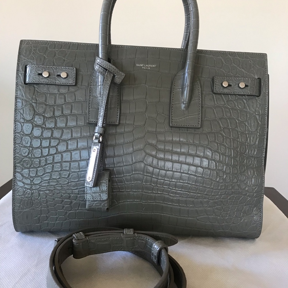 Saint Laurent Crocodile-Embossed Satchel Bag